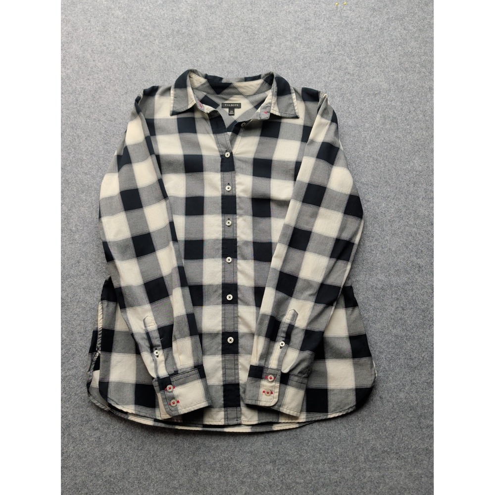 Talbots Women's Long Sleeve Button Up Shirt Black & White Checked XS